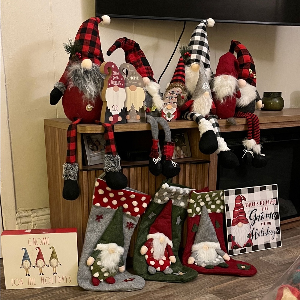 Holiday Festive Gnome Decor Set - Red,Green, Black 15 items